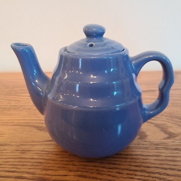 Blue Stoneware Teapot Vintage Made In U.S.A. 2 Cup Capacity - Picture 2 of 13
